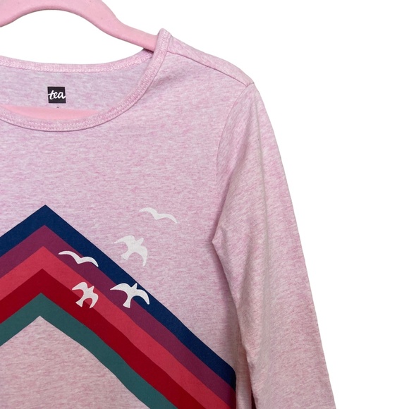 ❌SOLD❌ Tea | Girls Light Pink Heather Chevron/ Bird Cotton Dress | Size: 8Y - Picture 3 of 7